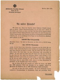 Flugblatt des Hilfsvereins Deutscher Frauen "An unsere Freunde!" 1915